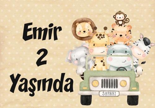 Safari temalı Doğum Günü Afişi 50X70 cm