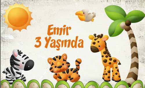 Safari temalı Doğum Günü Afişi 50X70 cm