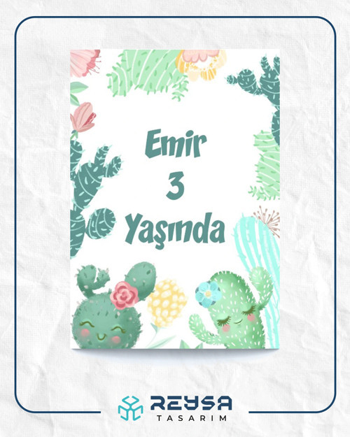 Mutlu Kaktüsler Temalı Doğum Günü Afişi 50X70 cm