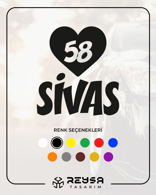 Kalpli 58 Sivas Araba Sticker 17x17 Cm Siyah