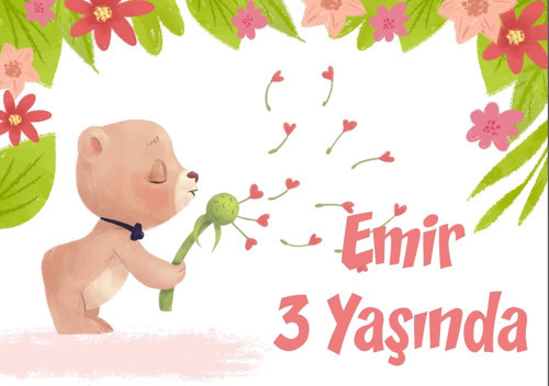 Sevimli Ayıcık Temalı Doğum Günü Afişi 35X50 cm
