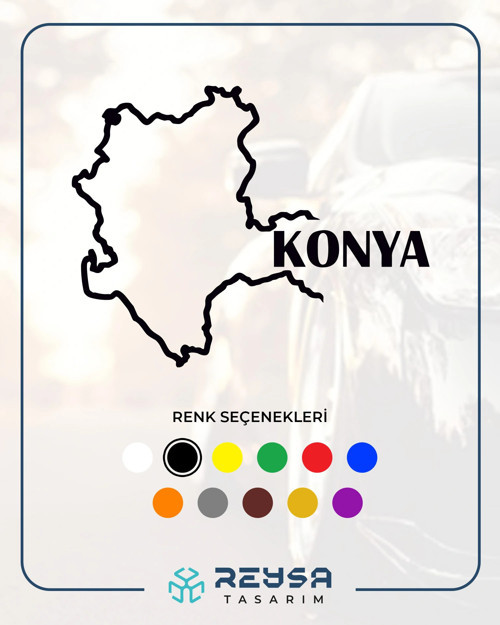 Konya Harita Araba Sticker 17x17 Cm Siyah