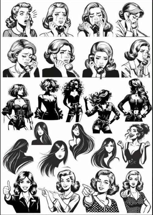 Siyah Beyaz Kadın Sticker Set