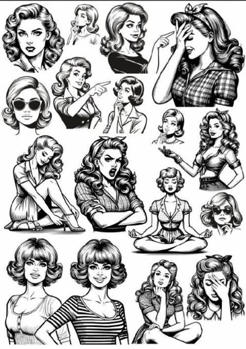 Siyah Beyaz Kadın Sticker Set