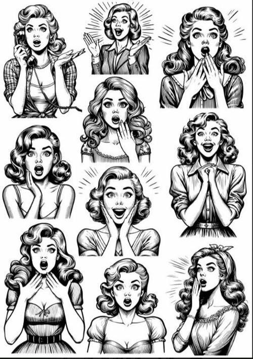 Siyah Beyaz Kız Sticker Set