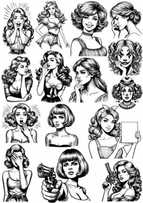 Siyah Beyaz Kız Sticker Set