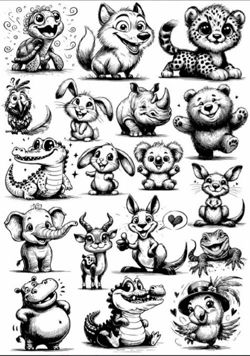 Siyah Beyaz Havyanlar Sticker Set