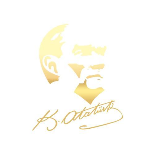 Atatürk Silüet ve İmza Sticker 17x17 Cm Gold