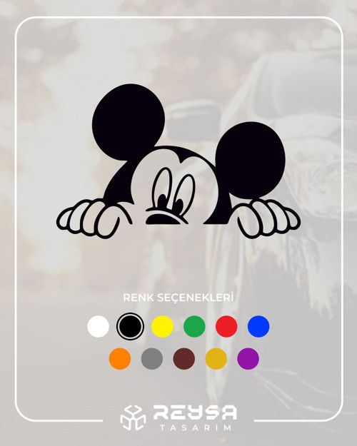 Mickey Mouse Araba Sticker 17x17 Cm Siyah