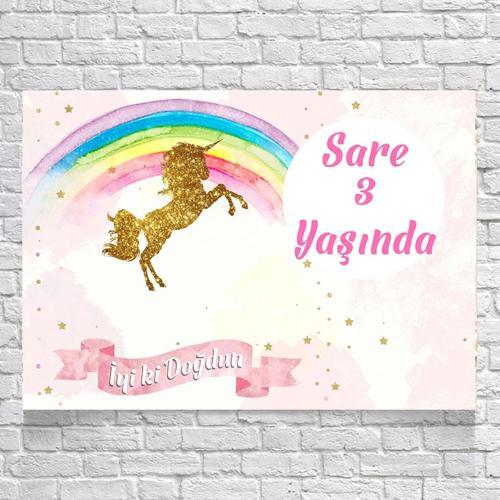 Unicorn Temalı Doğum Günü Afişi 100X150 cm
