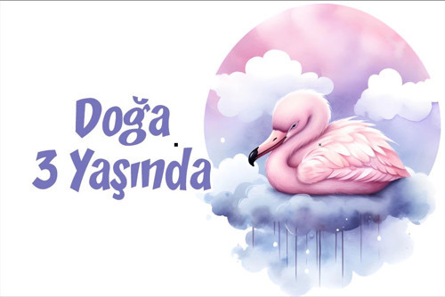 Mor Sevimli Kuş Temalı Doğum Günü Afişi 70X100 cm