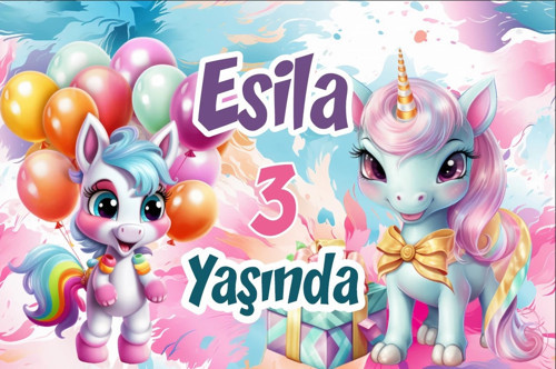 Hediyeler ve Unicornlar Temalı Doğum Günü Afişi 70X100 cm