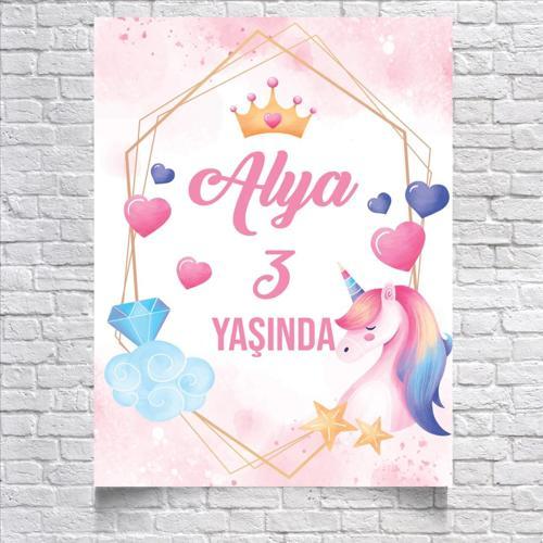 Unicorn Temalı Doğum Günü Afişi 35X50 cm