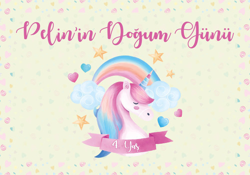 Unicorn Temalı Doğum Günü Afişi 50X70 cm