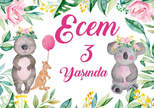 Sevimli Koala Temalı Doğum Günü Afişi 35X50 cm