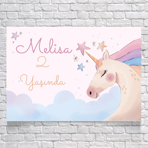 Unicorn Temalı Doğum Günü Afişi 50X70 cm