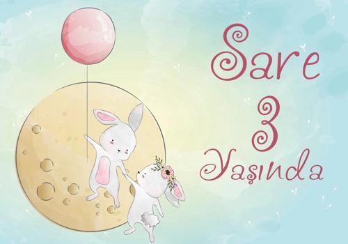 Sevimli Tavşanlar Doğum Günü Afiş 100X150 cm