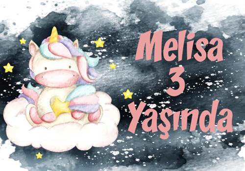 Unicorn Temalı Doğum Günü Afişi 35X50 cm
