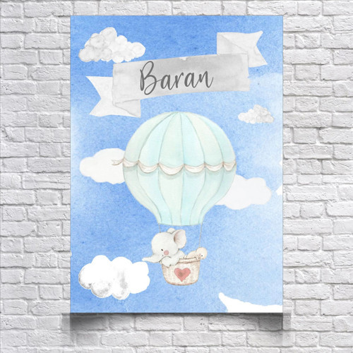 Uçan Balon ve Fil Temalı Doğum Günü Afişi 100X150 cm