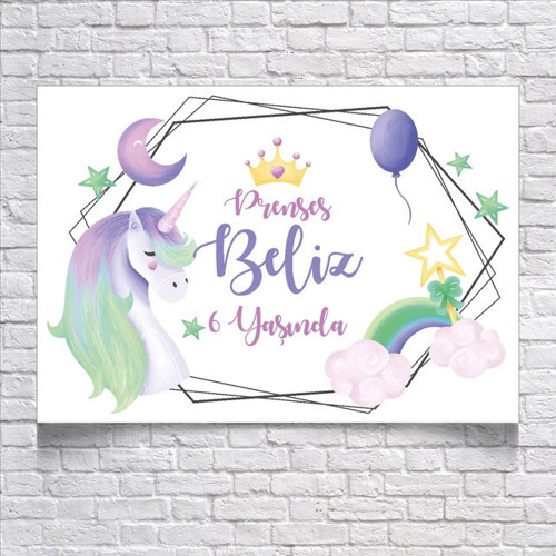 Unicorn Temalı Doğum Günü Afişi 35x50 Cm
