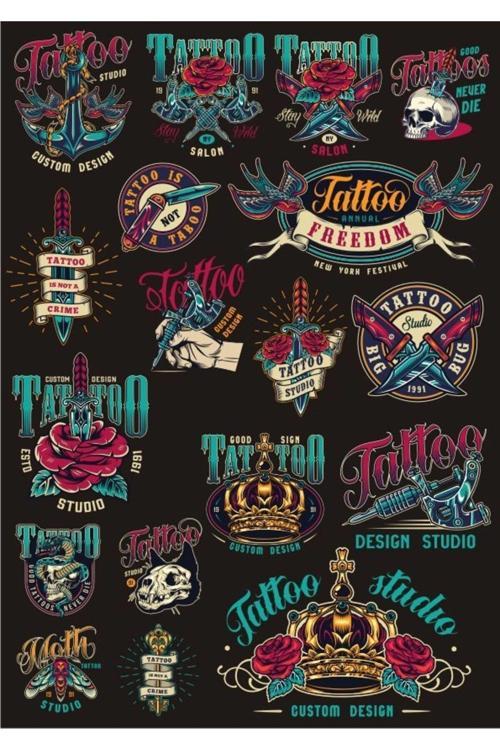 Tatto Temalı Sticker Set 10 Parça Telefon, Tablet, Defter, Laptop Sticker