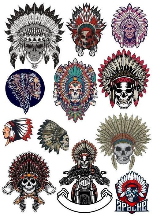 Kızılderili Kuru Kafa Sticker Set 12 Parça Telefon, Tablet, Defter, Laptop Sticker