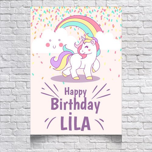 Unicorn Temalı Doğum Günü Afişi 70X100 cm