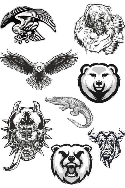 Siyah Beyaz Hayvanlar Sticker 8 Parça Telefon, Tablet, Defter, Laptop Sticker