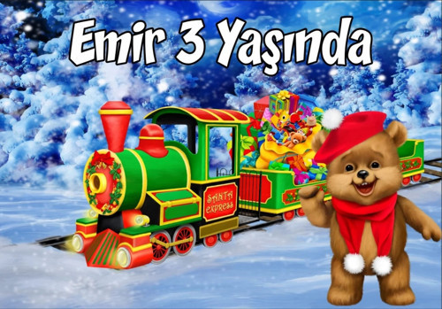 Ayıcık ve Tren Teamlı Doğum Günü Afişi 50X70 cm