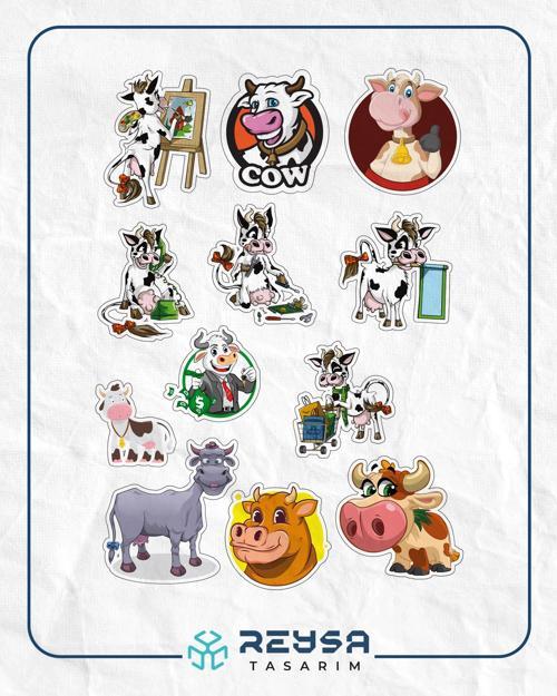 İnek Sticker Set-1 13 Parça Telefon, Tablet, Defter, Laptop Sticker