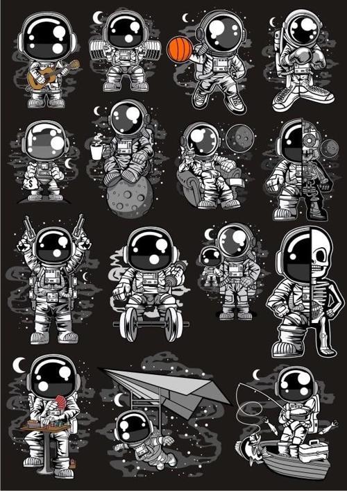 Astoronot Sticker Set 15 20 Parça Telefon, Tablet, Defter, Laptop Sticker