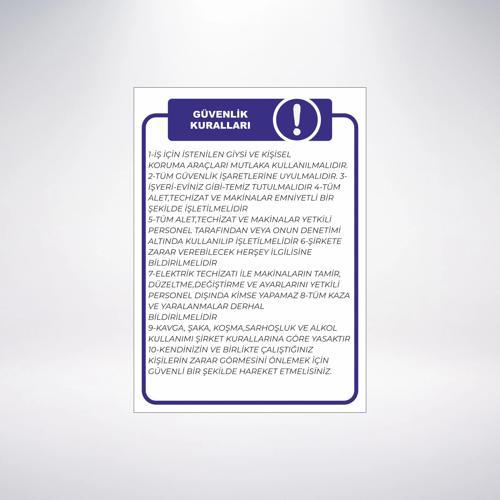 güvenlik kuralları Sticker 20X28 Cm