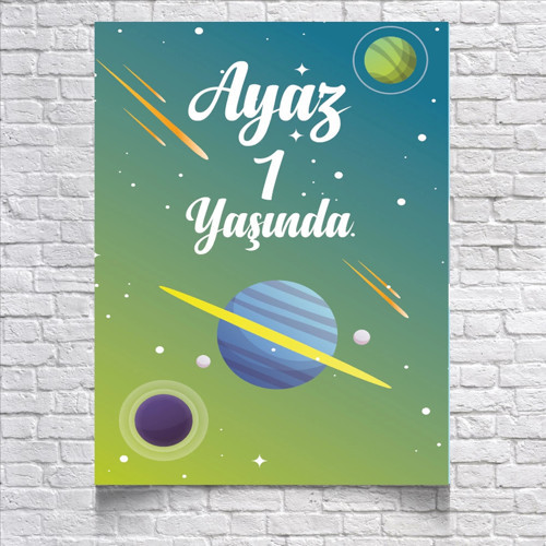 Uzay ve Gezegenler Temalı Doğum Günü Afişi 35X50 cm