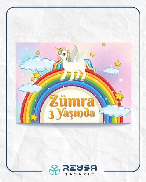 Unicorn ve Gökkuşağı Temalı Doğum Günü Afişi 70X100 cm