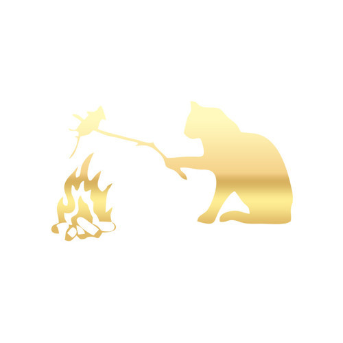 Kamp Yapan Kedi Araba Sticker 17x17 Cm Gold
