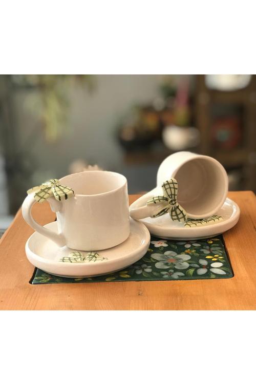 Yeşil Ekoseli Fiyonk Kahve Fincanı