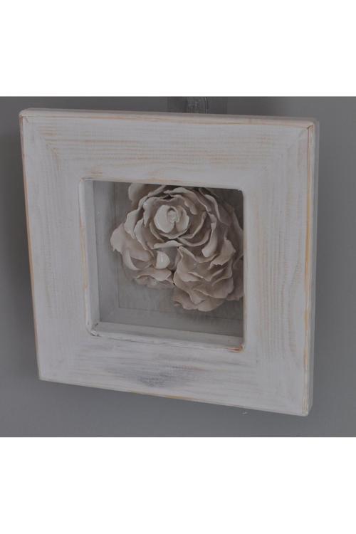 Beyaz Goncalı Çiçek Ahşap Çerçeveli Tablo