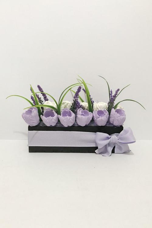 Mor Laleler Kokulu Taş Aranjmanı İle Evinize Zarif Dokunuş