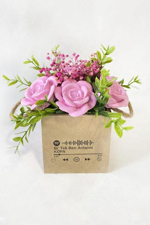 Spotıfy Barkodlu Kişiye Özel Pembe Güller Kokulutaş Aranjmanı