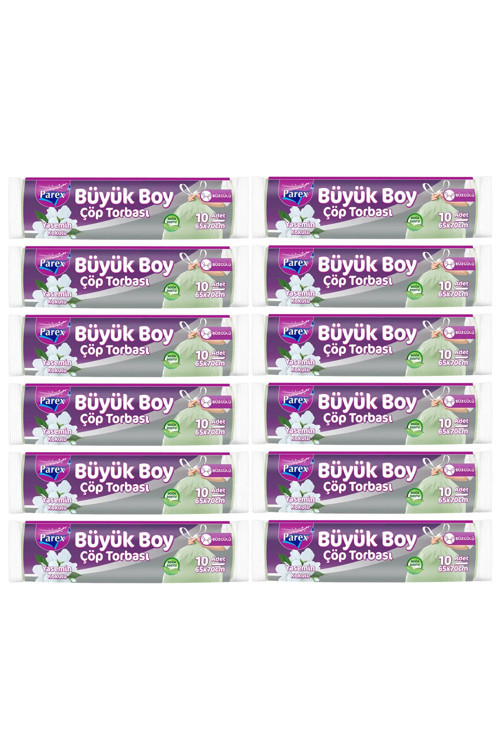 Büzgülü 10'lu Çöp Torbası Yasemin Kokulu Büyük Boy 65 x 70 cm Onikili Paket