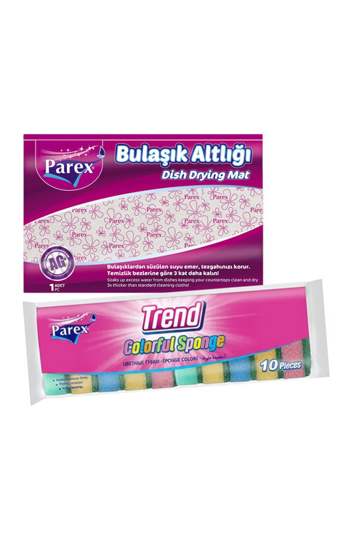 Rengarenk 10'lu Düz Sünger ve Bulaşık Altlığı Paketi