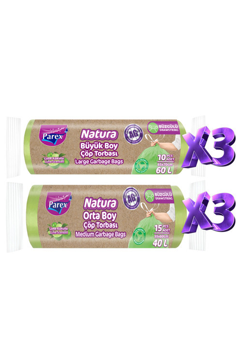 Natura Büzgülü 6 Adet Çöp Torbası Orta ve Büyük Boy Paket