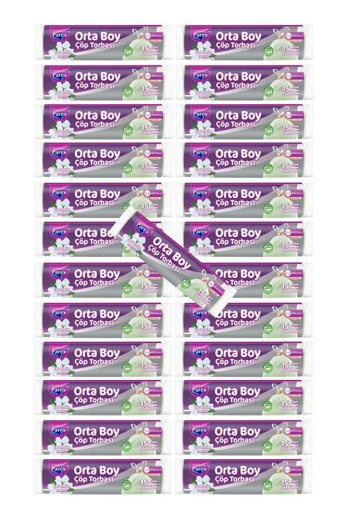 Büzgülü Çöp Torbası Yasemin Kokulu 15'li Orta Boy 55 x 60 cm 25 Paket