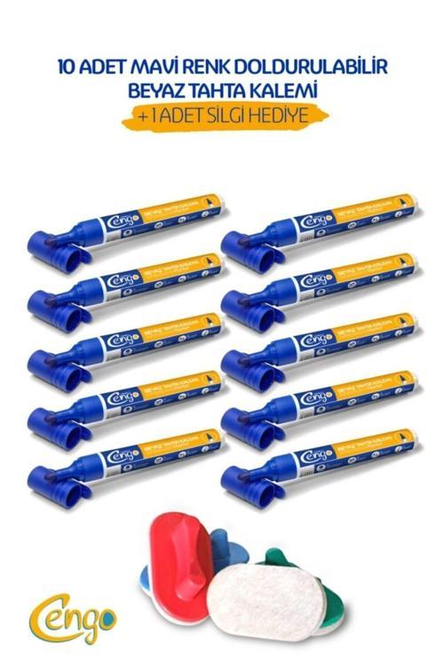 10 Adet Mavi Renk Doldurulabilir Beyaz Tahta Kalemi + 1 Adet Beyaz Tahta Silgisi