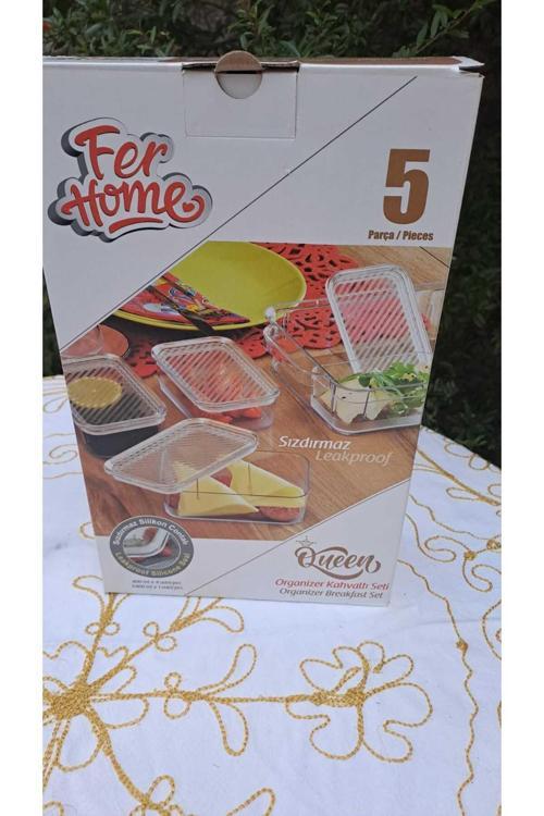 5'Li Akrilik Kapaklı Kutulu Kahvaltılık Saklama Kabı Seti Şeffaf Kahvaltılık Yatay