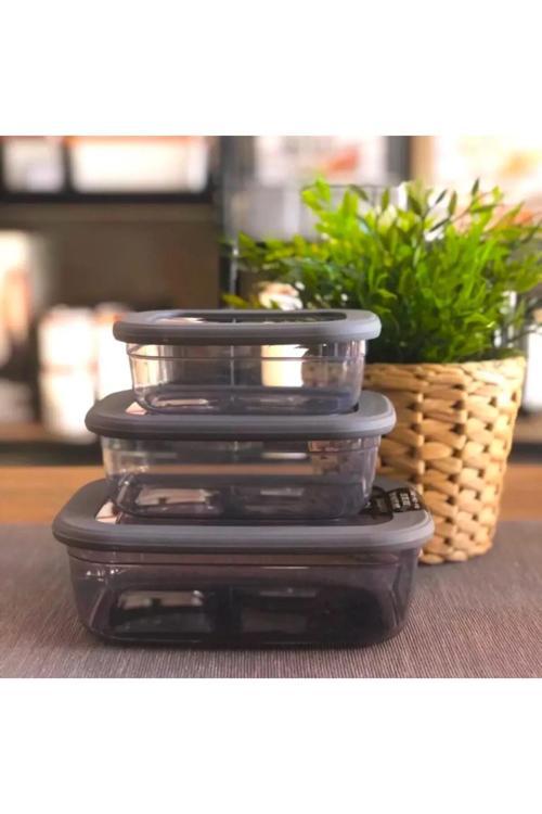 Sızdırmaz Kilitli Füme Plastik Erzak Saklama Kabı 3Lü Set