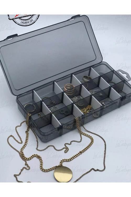 Lüks 15 Bölmeli Ayarlanabilir Takı Organizer Ilaç Boncuk Küpe Kolye Yüzük Toka Kutusu