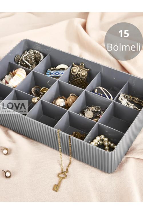 15 Bölmeli Takı Makyaj Organizer - Banyo Çekmece Içi Düzenleyici Set