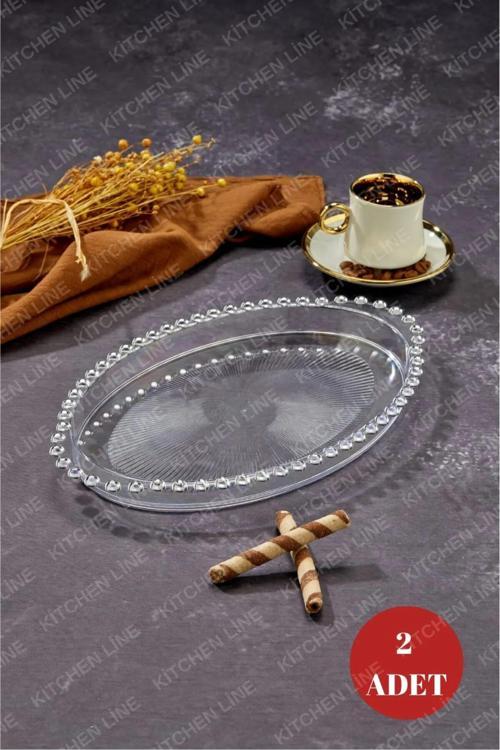 Oval Boncuklu Mika Sunum Tepsisi, Kahve Sunum Tepsisi, Boncuk Tepsi 2 Adet