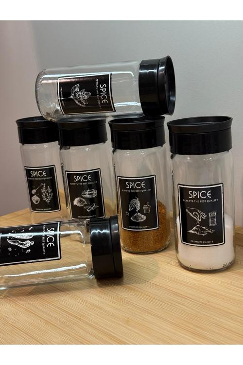 6’Lı Etiketli Cam Baharat Seti Kendinden Yapışkanlı Etiketli Saklama Kabı - Baharatlık